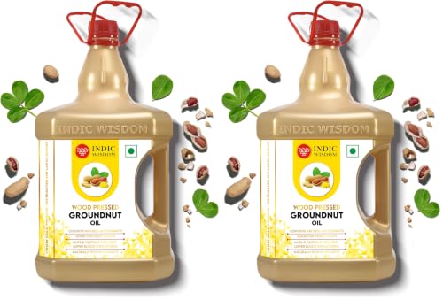 Image of IndicWisdom Wood Pressed Groundnut Oil 5 Liter (Cold Pressed Groundnut Oil - Extracted on Wooden Churner) (Pack of 2)