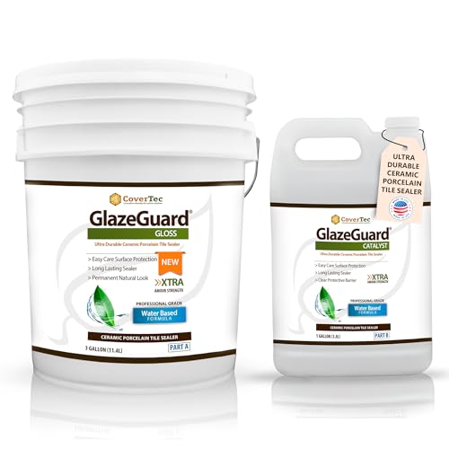 CoverTec GlazeGuard Gloss Floor Sealer Wall Sealer for Ceramic, Porcelain, Stone Tile Surfaces (Prof Grade - 2 Part Kit A+B = 4 Gal)