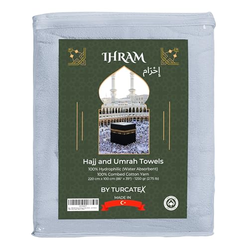 TURCATEX Ihram Clothing for Men Umrah | Ehram Ahram for Men for Hajj and Umrah - 2 Towels - Hygienic Natural 100% Cotton Towels 100cm x 220cm