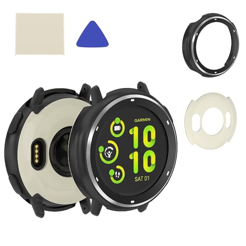 For Garmin vivoactive 5 / active 5 専用 軽量設計 金属フレームケース 強靭な保護性能 簡単取り外し 高硬度PCバックケース付属 清?布&オープンツール付き 時計本体別売 (ブラック)