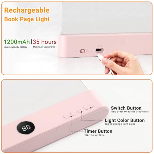 Image of Amber Book Light, Rechargeable Clear LED Flat Reading Light with 3 Colors & Timer, Dimmable Panel Plate Lamp Book Full Page Light for Reading in Bed at Night, Funny Gifts for Readers Book Lovers