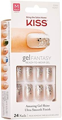 KISS Gel Fantasy Collection Glue-On Manicure Kit, Fanciful, Medium Length Square Fake Nails Includes 28 False Nails, Nail Glue, Nail File, and Manicure Stick