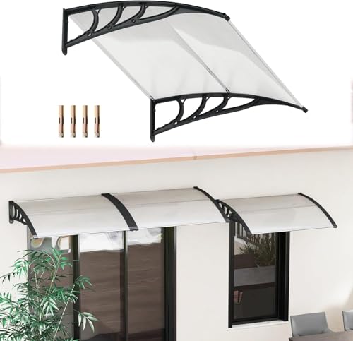 RELAX4LIFE Marquise de Porte Exterieur 120 x 100 CM, Auvent Porte D'entrée en Polycarbonate, Protection Contre Pluie et UV, Auvent Marquise Aluminium pour Terrasse (120 x 100 cm,PC Transparent/Gris)