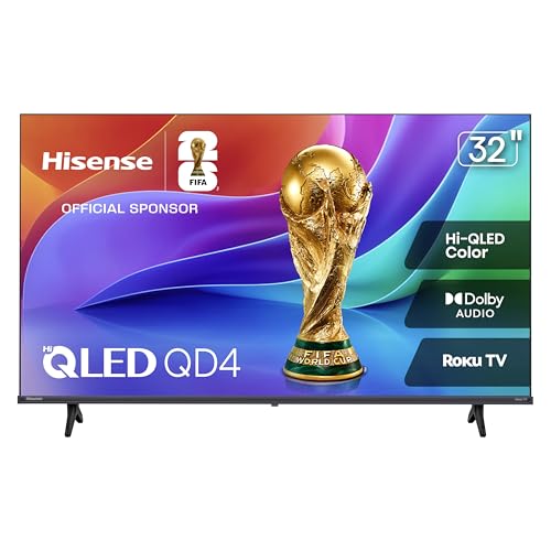 Hisense 32-Inch Class QD4SR Series Hi-QLED HD Smart Roku TV (32QD4HSR, 2026 Model) – Hi-QLED Color, Dolby Audio, Compatible with Alexa, Full Array LED, Slim Bezel Design