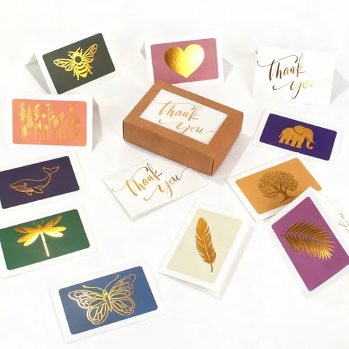 Thank you cards with envelopes Blank Note Cards,30 Pack All Occasion Assorted Greeting Cards, 10 Gold Foil Designs with Stickers and Envelopes 4" x 6" For Thank You, Birthday and Christmas Gifts Messages