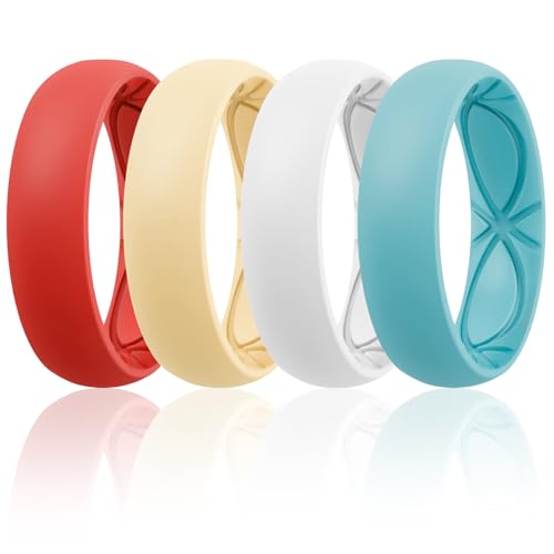 Image of Egnaro 4 /5 /8 Variety Multipack Ergonomic Breathable Bridal Rings Sets, 6mm Wide - 2mm Thick Rubber Wedding bands women, silicone Rings for her with Half Size