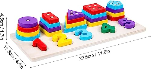 Image of SHINETOY ENTERTAIN KIDS Multifuction Shape Board,Sorting & Stacking Wooden Stackable Blocks for Toddlers,Color Recognition,Preschool Educational Toys Montessori Games Early Learning Puzzle Gift,16 Pcs