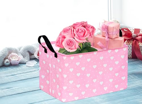 Image of Rectangle Gift Storage Basket Home Shelf Storage Basket Organizer Box Clothes Laundry Hamper Nursery Basket Laundry Basket with Handles (White Heart)