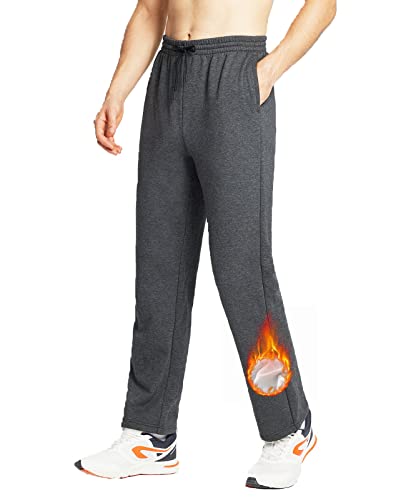 Baleaf Men's Fleece Lined Pants Pants Yoga Athletic Lounge Straight Leg Cotton Open Bottem Thermal Winter Warm Sweatants Pockets Dark Grey Xl #TOP25