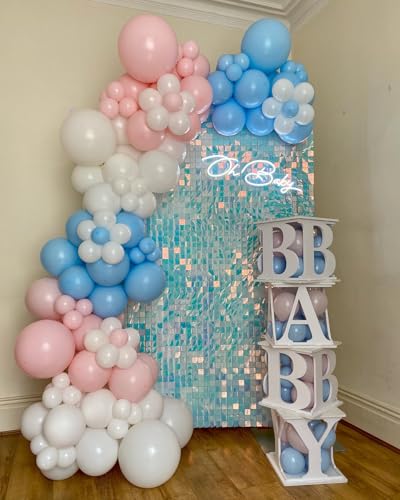 Image of Shimmer Wall Backdrop Blue Iridescent Square Sequin Wall Panel Backdrop Decor for Wedding, Anniversary, Birthday, Party, 12 Panels