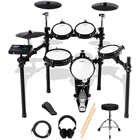 Coolmusic DD8 Electric Drum Set Electronic Kit with Mesh Head 8 Piece, Drum Throne, Sticks Headphone and Audio Cable Included, More Stable Iron Metal Support Set Cover