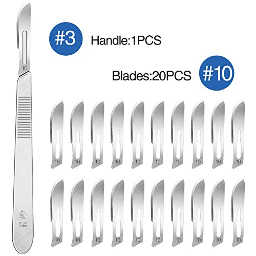 Yixangdd 21Pcs 20 Scalpel Blades With #10 Scalpels Surgical Sterile Blades Including 1 Handle,Laboratory Blade-Lab Knives- Carving Blades With Handle-Art Blades Practicing Cutting-Crafts & More thumb #1