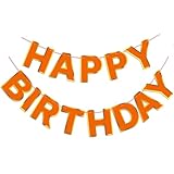 Orange Happy Birthday Banner Sign, Golden Border Happy Birthday Bunting Banner Flag Garland for Kids Boys Baby Birthday Party Decorations Supplies