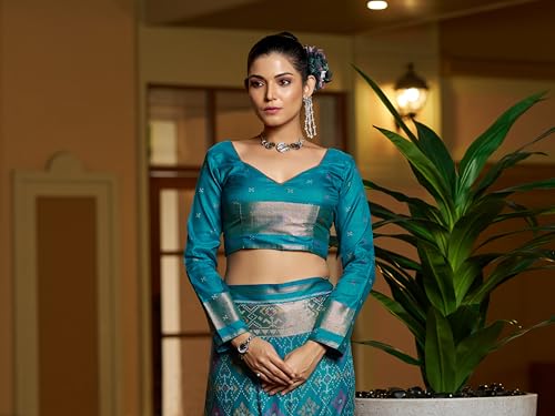 Image of SWORNOF Womens Linen Silk Saree | Saree for Women With Unstitched Blouse | Saree with Blouse Piece | Soft and Skin Friendly