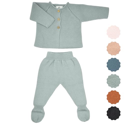 Micu Micu Primera Puesta Bebé Recién Nacido, Conjunto Primera Puesta Bebé, Ropa Bebé Recién Nacido, 100% Algodón Orgánico, Sin Costuras, 2 Piezas, Talla 3-6 meses, Bebé de 62cm a 68cm (Mint)