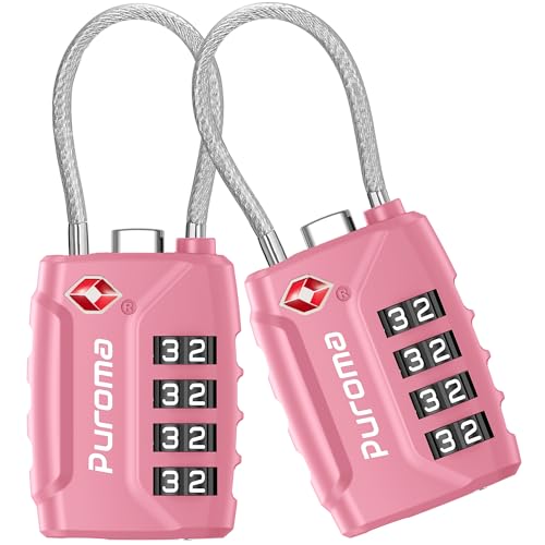 Puroma 2 Pack TSA Approved Luggage Locks, 4 Digit Combination Travel Locks Resettable Code Lock with Zinc Alloy Body for Suitcase, Toolbox, Backpack, Bag, Gym Locker (Basic Pink Rose)