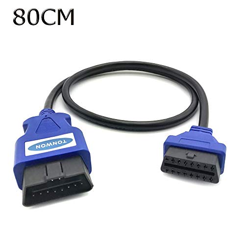 TONWON OBD2 Câble d'extension 16 Broches mâle à Femelle câble d'extension OBD II Extension de Diagnostic pour Tous Les OBD2 véhicules (80cm Bleu)