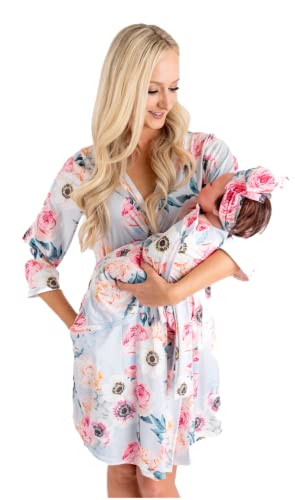 Image of DOUBLE THE SPRINKLES Maternity Robe & Swaddle Set, Mommy and Me Outfits For Mom & Baby, Hospital Gown, Blanket & Hat