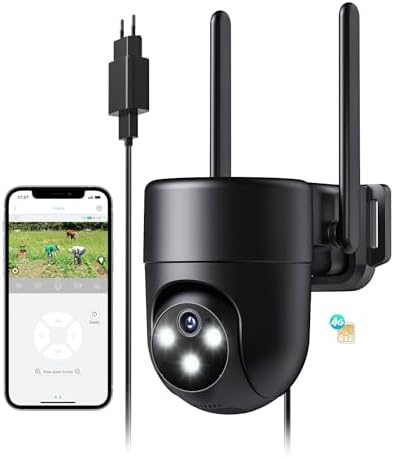 4G 4 4G LTE Cámara Vigilancia Exterior con Tarjeta SIM, 24/7 Cámara co...
