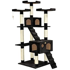 Go Pet Club 72″ Tall Cat Tree Tower with Cat Condos – Large Cat Tree – Cat Tower for Indoor Cats – Play Scratch Hide Climb Activity Furniture with Toy – Black