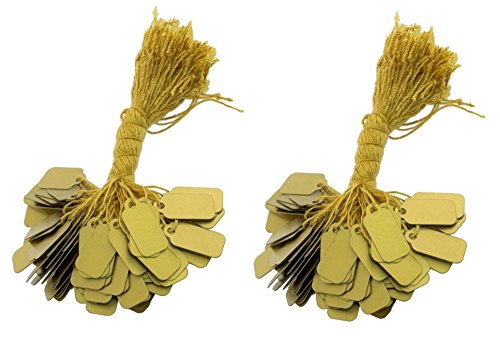 200 Pcs of Gold Plastic String Tags, Price Tags, Elegant Jewelry String Tags Perfect for Gifts or Business (7/8