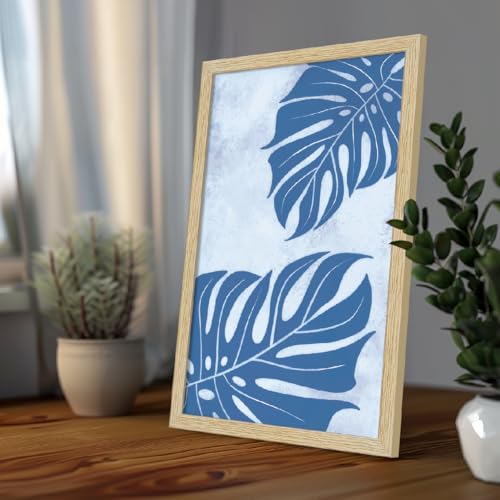 Image of ArtX Paper Boho Leaf Paintings For Wall Decoration, Abstract Home Decor Wall Art, Hotel Wall Painting for Living Room, Multicolor, Natural Wood Color Frames, 12.0x18.0 inch, Set of 3
