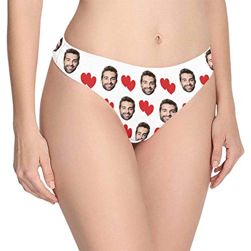Custom Personalized Photo Printed Face Red Love Heart White Novelty Women's Thong G-Strings Briefs Shorts M #TOP2