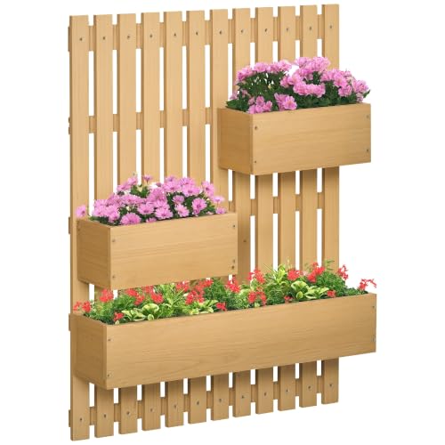 Outsunny Fioriera Verticale a Doghe Esterno 3 Vasi 60x16x80cm Naturale
