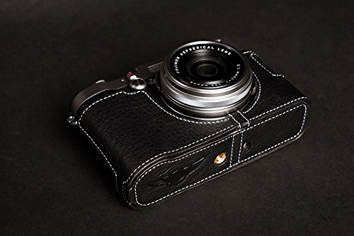 Handmade Genuine Real Leather Half Camera Case Bag Cover For Fujifilm X100T Black Bottom Opening Version #TOP2