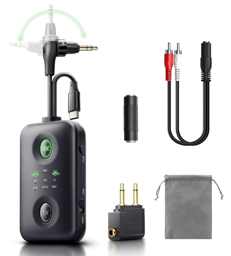 Unique Design Bluetooth 5.4 Transmitter Receiver with Qualcomm aptX Adaptive for Dual AirPods/Headphones, 3.5mm Aux Jack & USB C Bluetooth Adapter for Airplane/TV/PS5/Gym/Phone (for TV)