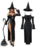 Spooktacular Creations 2 Pcs Witch Costume Women, Halloween Costume 2025 with Witch Dress Hat Accessory for Halloween Cosplay