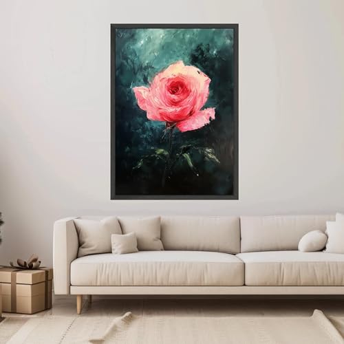 Impression Botanique Moderne sur toile rose grand format avec cadre en bois - 3
