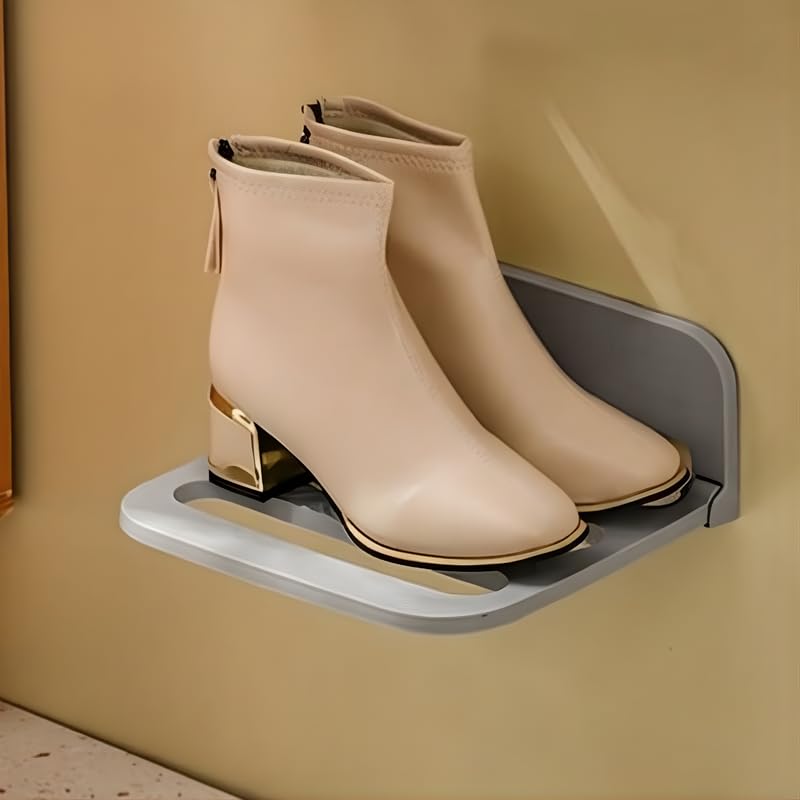 GION Wall Hanging Shoe Rack | Plastic Foldable Slipper Organizer, No Drill Self Adhesive Shoe Holder for Bathroom Bedroom Home (Grey)