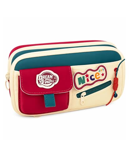 Image of Zqiue Retro 6-Compartment Pencil Pouch for Students | Huge Spacious Multi-Layer Oxford Fabric Stationery Organizer | Zippered Pocket Case for School Best Gift Pouch