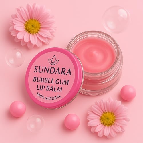 Image of SUNDARA Bubble Gum Lip Balm 8g for Dry & Chapped Lips | Shea Butter, Vitamin E & Natural Oils | Moisturizing Lip Care for Soft, Smooth & Nourished Lips | Bubble Gum Flavor Lip Balm for Men & Women