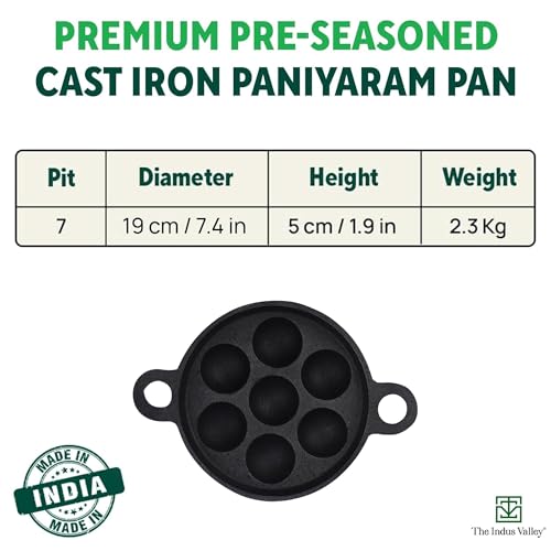 The Indus Valley Super Smooth Cast Iron Paniyaram Pan | 7Pit, 19Cm/7.4 Inch, 2.2Kg | Induction Friendly | Nonstick, Pre-Seasoned Appe/Paddu Pan,... - Image 4