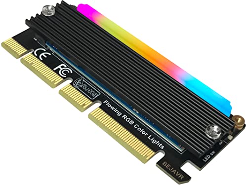 Bejavr M.2 PCIe NVMe Adapter SSD Expansion Card with RGB Light Bar and Aluminum Heatsink Solution, Supports PCI-Express 3.0 4.0 and X4 X8 X16 Slots.