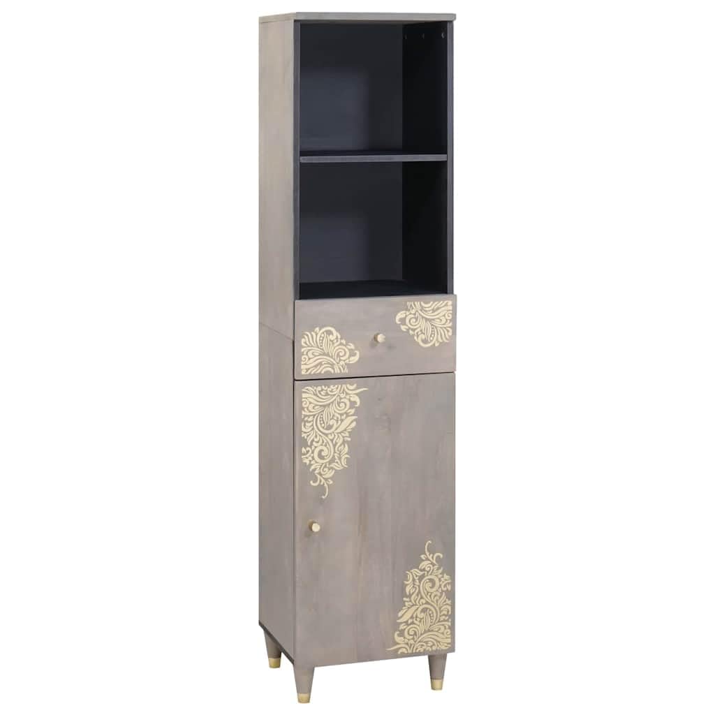 Set Mobili da Bagno 3 Pezzi in Legno Massello di Mango Grigio | Set con mobile sottolavabo, specchio e colonna per ottimizzare lo spazio nel bagno con un elegante tocco rustico.