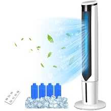 SIMOE Evaporative Cooler, 41 inch Portable Oscillating Tower Cooler for Room Use, Cooling Fan with 70 Oscillating, 9H Timer, LED Display, 4 Ice Packs, Remote Control, 3 Speeds, White