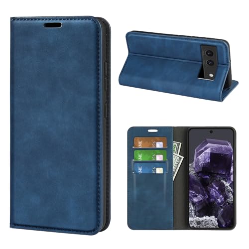 Cover per Google Pixel 8A Custodia a Libro pelle Flip Case Portafoglio con Porta Carte Chiusura Magnetica Interna silicone Morbido per 8A Blu