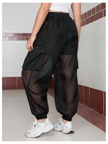 Floerns Women's Plus Size High Waist See Through Joggers Drawstring Casual Pants with Pocket3