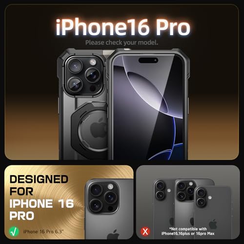 Image of SUPCASE PC For iPhone 16 Pro Rugged Case With Camera Control Capture Button(Unicorn Beetle Grip)[Compatible With Magsafe] Heavy Duty Rugged Magnetic Stand Phone Case For iPhone 16 Pro 6.3'' 2024,Black