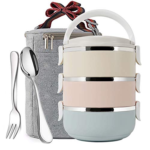 Mr.Dakai 3 Tier Stainless Steel Thermal Lunch Bento Box With Tableware Set, Stackable