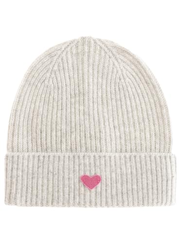 Zwillingsherz 100% Kaschmir Umschlag-Mütze mit Herz-Patch Strickmütze Hochwertige Wintermütze One Size Weiche & warme Beanie für Damen Premium Qualität für Herbst Winter & Frühling