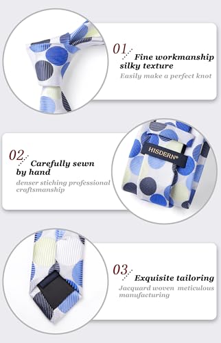 Image of HISDERN Polka Dot Ties for Men Classic Silk Ties and Pocket Square Formal Business Necktie Handkerchief Wedding Party
