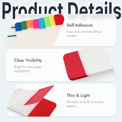 Haftstreifen 480 Stück, 2.5x4cm Index Tabs selbstklebend, beschreibbare Haftnotizen BOPP, wiederverwendbare Markierungsetiketten für Bücher, Dokumente, Büro, Schule, Studium