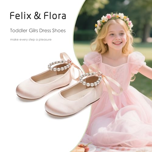 Image of Felix & Flora Girls Toddler Little Ballet Shoes - Flower Girls Mary Jane Flats Dress Shoes Party Wedding