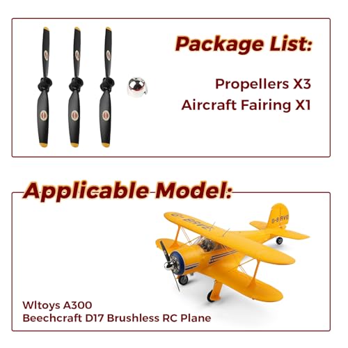 CKYSCHN WLtoys 3 PCS RC Plane Propellers, RC Airplane Propellers Set Compatible with WLtoys A300 Beechcraft D17 XK RC Plane, A300 RC Aircraft Glider Accessories (Yellow) - Thumbnail 2