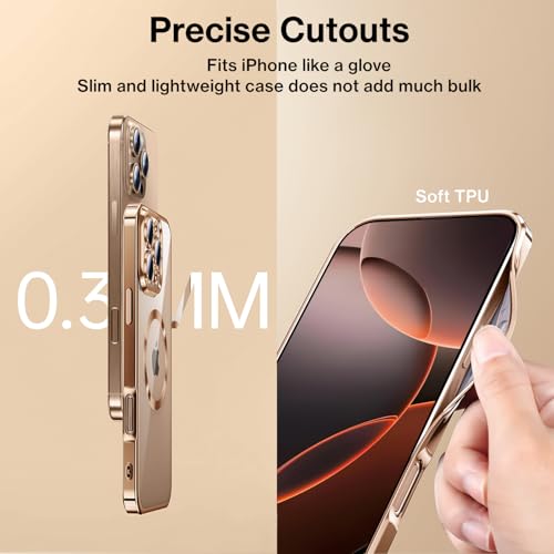 Coque iPhone 16 Pro Max compatible MagSafe antichoc étui silicone transparent doré or - 7