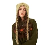 lumisyne cappello invernale donna cappello a maglia con paraorecchie forma di orecchio di gatto stile y2k cappello peloso con punto colorato cinghie alle orecchie lungo berretto peruviano beanie caldo